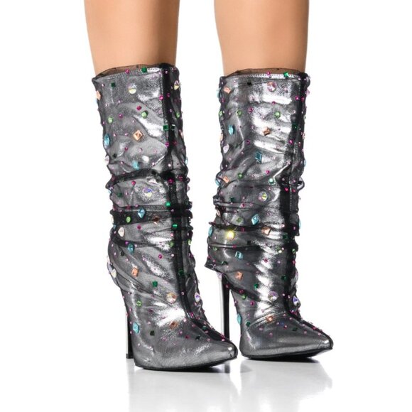 Azalea Wang Liora Silver Gemstone Stiletto Booties Size 9 - Picture 1 of 4